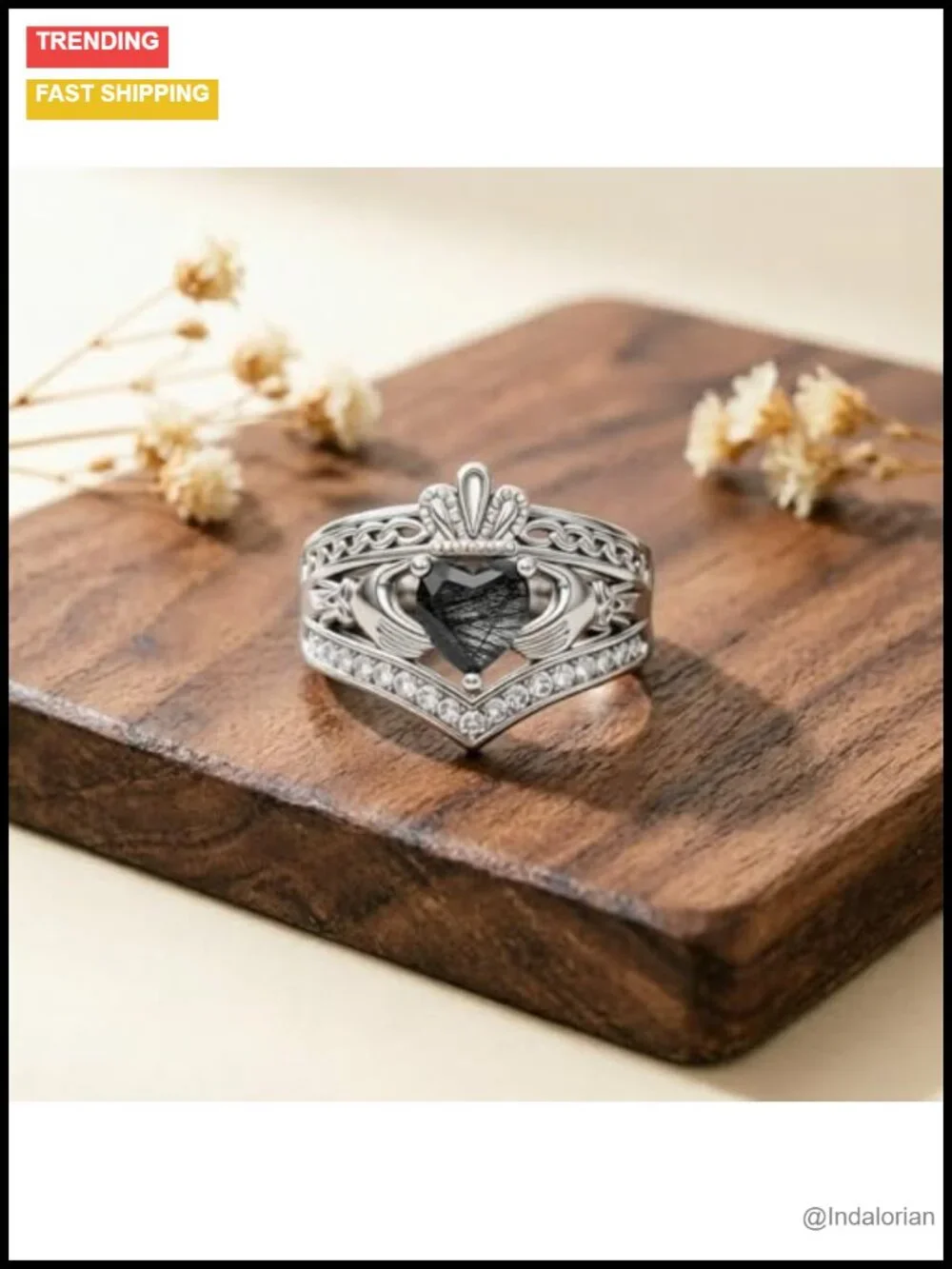 925 Sterling Silver Claddagh Ring Heart Statement Engagement